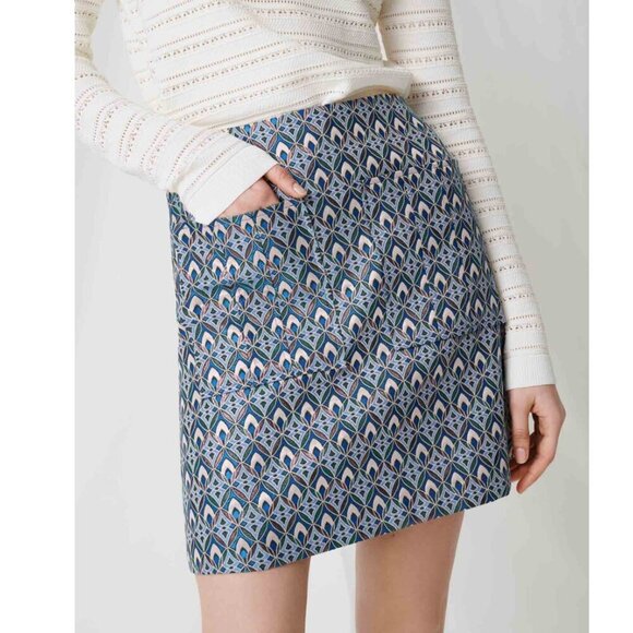 Maje Jako Jacquard Mini Metallic Skirt In Light Blue Women's Size 36 US S - Picture 2 of 12